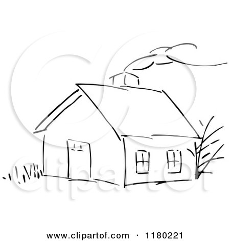 Clipart of a Black and White Sketched House - Royalty Free Vector Illustration by Prawny Vintage
