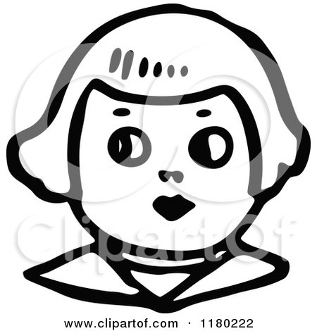 Clipart of a Black and White Sketched Boy Face - Royalty Free Vector Illustration by Prawny Vintage