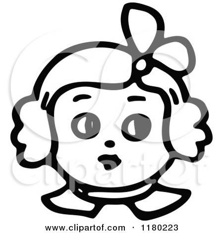 Clipart of a Black and White Sketched Girl Face - Royalty Free Vector Illustration by Prawny Vintage