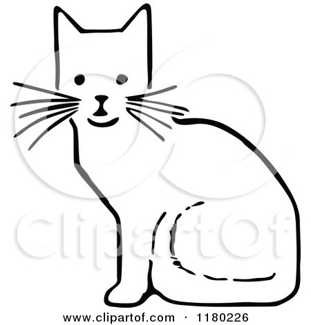 Clipart of a Black and White Sitting Cat - Royalty Free Vector Illustration by Prawny Vintage