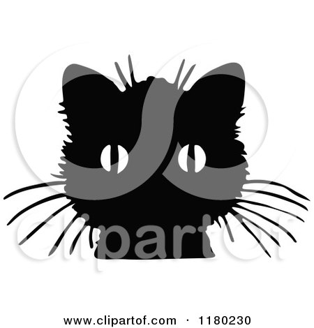 Clipart of a Retro Vintage Black and White Cat Face - Royalty Free Vector Illustration by Prawny Vintage