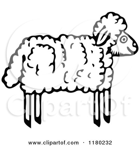 Clipart of a Black and White Wooly Lamb - Royalty Free Vector Illustration by Prawny Vintage