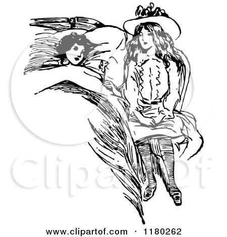 Clipart of a Retro Vintage Black and White Girl Visiting a Sick Friend - Royalty Free Vector Illustration by Prawny Vintage