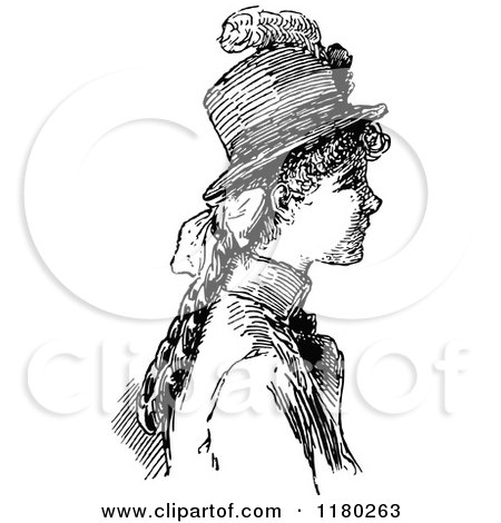 Clipart of a Retro Vintage Black and White Girl in Profile - Royalty Free Vector Illustration by Prawny Vintage