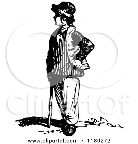 Clipart of a Retro Vintage Black and White Standing Boy - Royalty Free Vector Illustration by Prawny Vintage
