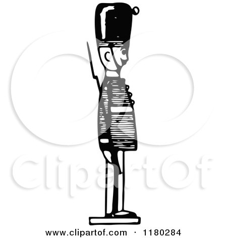Clipart of a Retro Vintage Black and White Toy Soldier - Royalty Free Vector Illustration by Prawny Vintage