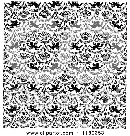 Clipart of a Retro Vintage Black and White Cherub Pattern - Royalty Free Vector Illustration by Prawny Vintage
