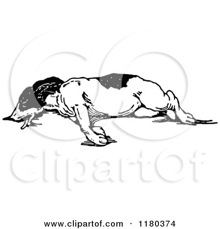 Clipart of a Retro Vintage Black and White Dog Resting - Royalty Free Vector Illustration by Prawny Vintage