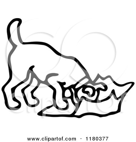 Clipart of a Black and White Dog Eating Trash - Royalty Free Vector Illustration by Prawny Vintage