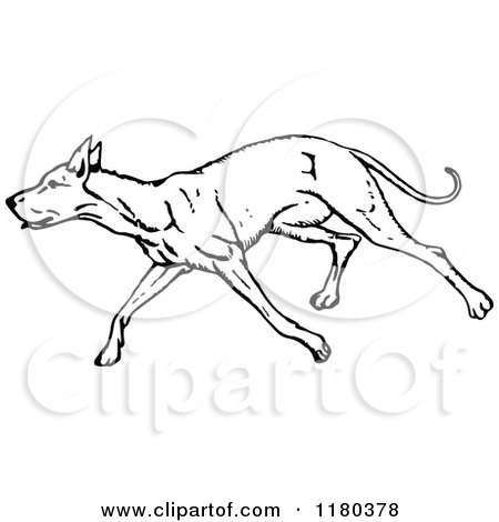 Clipart of a Retro Vintage Black and White Dog Running - Royalty Free Vector Illustration by Prawny Vintage