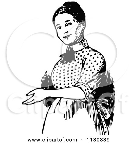Clipart of a Retro Vintage Black and White Woman Gesturing - Royalty Free Vector Illustration by Prawny Vintage
