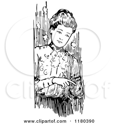 Clipart of a Retro Vintage Black and White Woman Pointing - Royalty Free Vector Illustration by Prawny Vintage