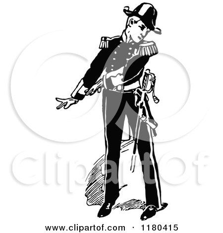 Clipart of a Retro Vintage Black and White Soldier - Royalty Free Vector Illustration by Prawny Vintage