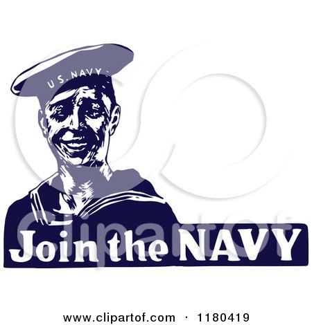 Clipart of a Retro Vintage Blue and White Join the Navy Sailor - Royalty Free Vector Illustration by Prawny Vintage