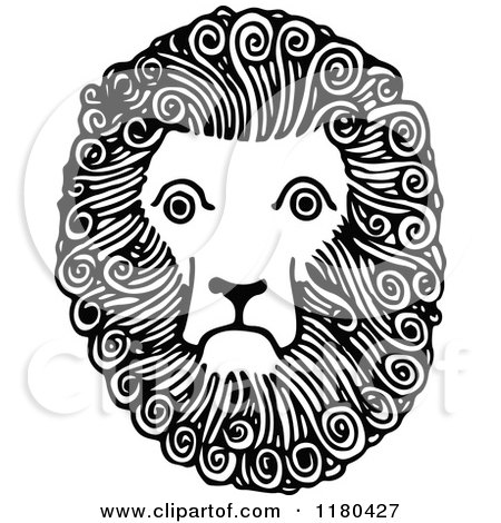 Clipart of a Retro Vintage Black and White Lion Face - Royalty Free Vector Illustration by Prawny Vintage