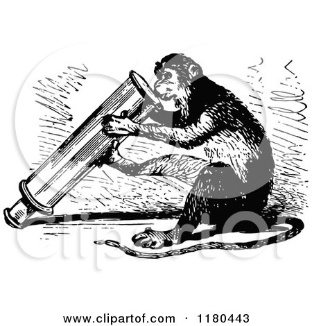 Clipart of a Retro Vintage Black and White Monkey - Royalty Free Vector Illustration by Prawny Vintage