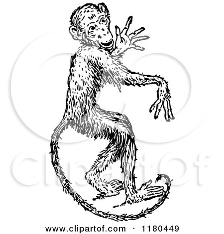 Clipart of a Retro Vintage Black and White Monkey - Royalty Free Vector Illustration by Prawny Vintage