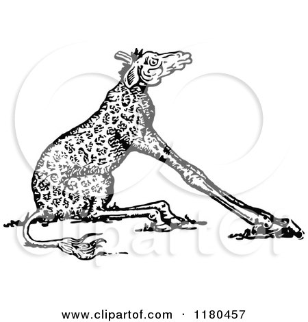Clipart of a Retro Vintage Black and White Short Neck Giraffe - Royalty Free Vector Illustration by Prawny Vintage