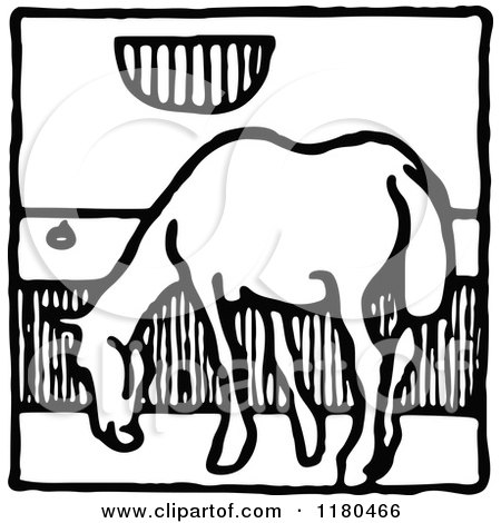 Clipart of a Black and White Horse Icon - Royalty Free Vector Illustration by Prawny Vintage
