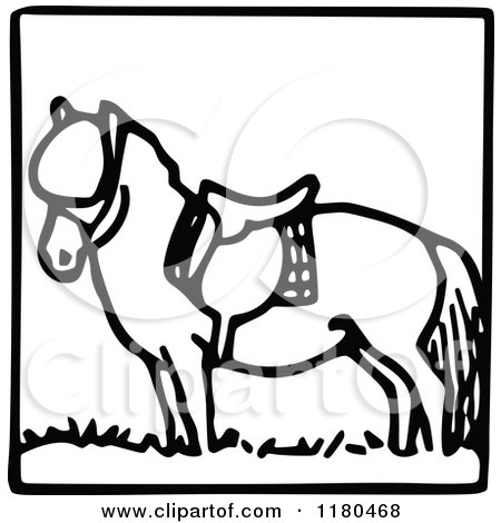 Clipart of a Black and White Pony Icon - Royalty Free Vector Illustration by Prawny Vintage