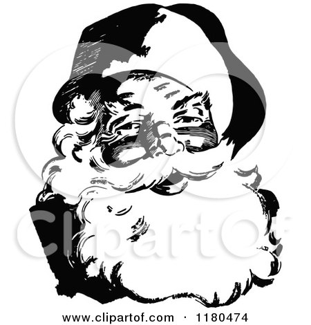 Clipart of a Retro Vintage Black and White Santa - Royalty Free Vector Illustration by Prawny Vintage