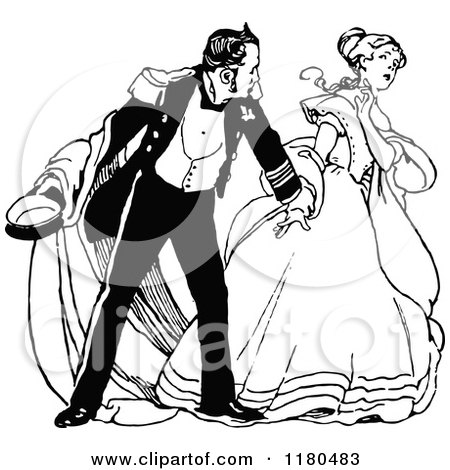 Clipart of a Retro Vintage Black and White Couple Arguing - Royalty Free Vector Illustration by Prawny Vintage