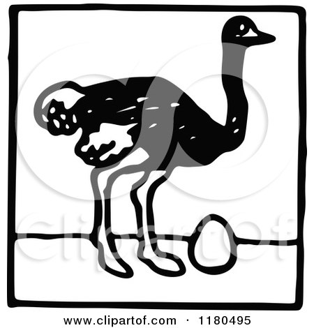 Clipart of a Black and White Ostrich Icon - Royalty Free Vector Illustration by Prawny Vintage