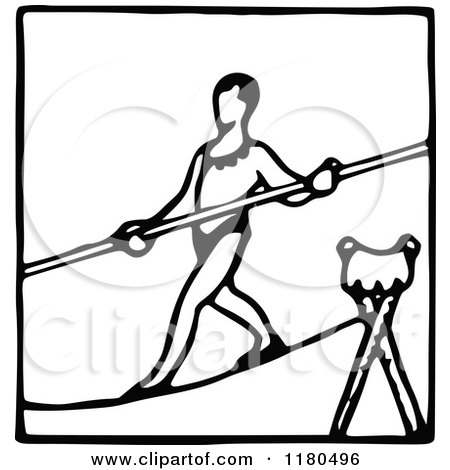 Clipart of a Black and White Tightrope Walker Icon - Royalty Free