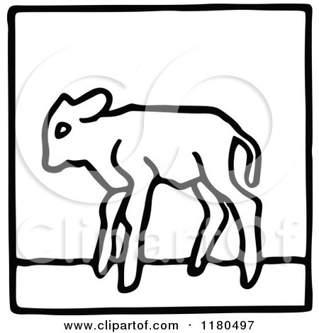 Clipart of a Black and White Lamb Icon - Royalty Free Vector Illustration by Prawny Vintage
