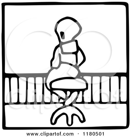 Clipart of a Black and White Boy on a Stool Icon - Royalty Free Vector Illustration by Prawny Vintage