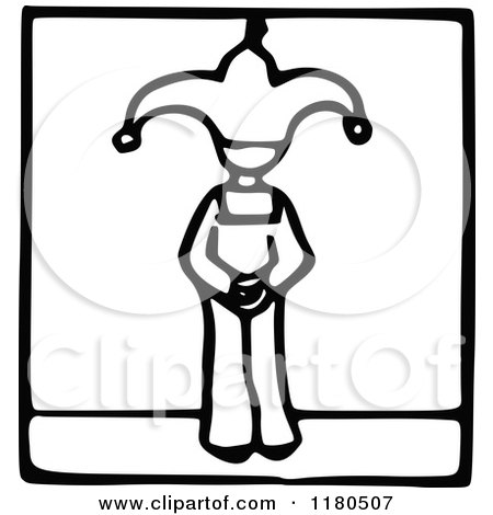Clipart of a Black and White Jester Boy Icon - Royalty Free Vector Illustration by Prawny Vintage