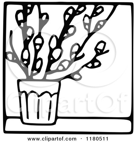 Clipart of a Black and White Pussy Willow Icon - Royalty Free Vector Illustration by Prawny Vintage