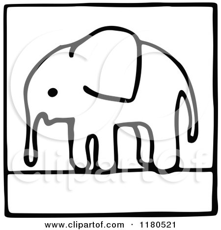 Clipart of a Black and White Elephant Icon 2 - Royalty Free Vector Illustration by Prawny Vintage