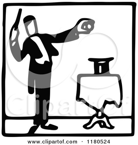 Clipart of a Black and White Magician Icon - Royalty Free Vector Illustration by Prawny Vintage