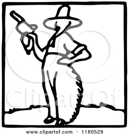 Clipart of a Black and White Cowboy Icon - Royalty Free Vector Illustration by Prawny Vintage