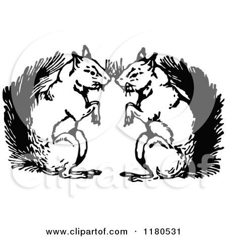 Clipart of a Retro Vintage Black and White Squirrel Couple - Royalty Free Vector Illustration by Prawny Vintage