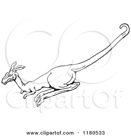 Clipart of a Black and White Kangaroo Hopping - Royalty Free Vector Illustration by Prawny Vintage