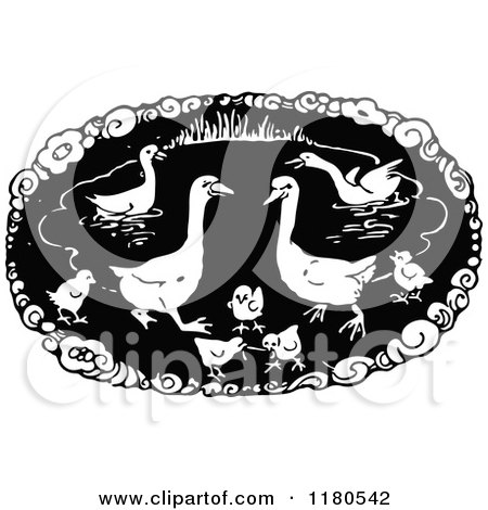 Clipart of a Retro Vintage Black and White Duck Pond - Royalty Free Vector Illustration by Prawny Vintage