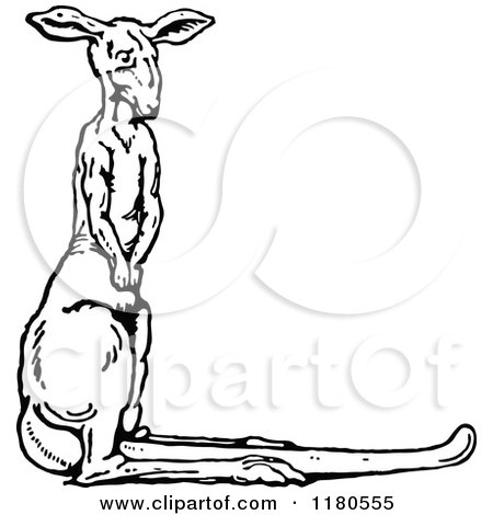 Clipart of a Retro Vintage Black and White Kangaroo - Royalty Free Vector Illustration by Prawny Vintage