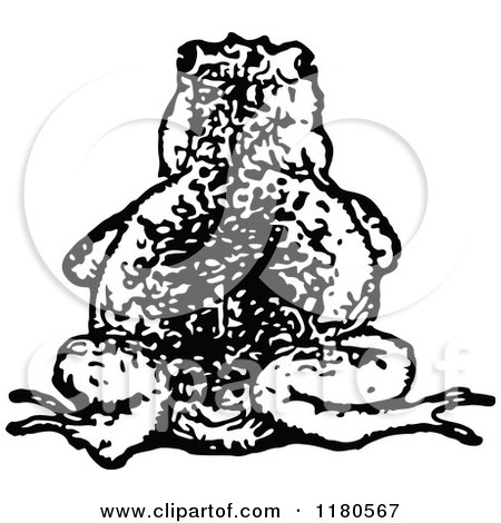 Clipart of a Retro Vintage Black and White Bullfrog from Behind - Royalty Free Vector Illustration by Prawny Vintage