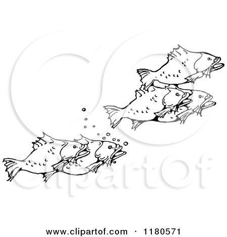 Clipart of Retro Vintage Black and White Fish Underwater - Royalty Free Vector Illustration by Prawny Vintage