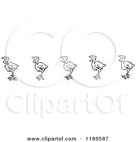 Clipart of a Retro Vintage Black and White Border of Hungry Chicks - Royalty Free Vector Illustration by Prawny Vintage