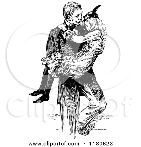 Clipart of a Retro Vintage Black and White Father Carrying His Daughter - Royalty Free Vector Illustration by Prawny Vintage