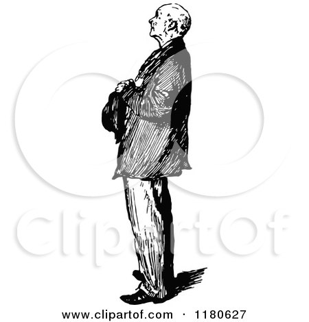 Clipart of a Retro Vintage Black and White Old Man - Royalty Free Vector Illustration by Prawny Vintage