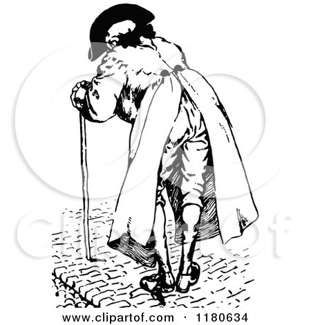 Clipart of a Retro Vintage Black and White Old Man with a Cane - Royalty Free Vector Illustration by Prawny Vintage