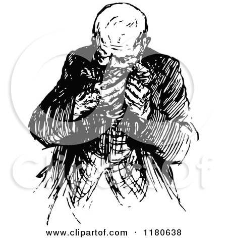 Clipart of a Retro Vintage Black and White Old Man Blowing His Nose - Royalty Free Vector Illustration by Prawny Vintage