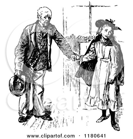 Clipart of a Retro Vintage Black and White Girl and Grandfather - Royalty Free Vector Illustration by Prawny Vintage