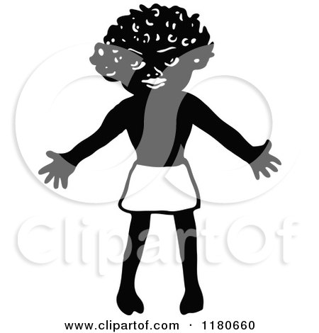 Clipart of a Retro Vintage Black and White Welcoming African Boy - Royalty Free Vector Illustration by Prawny Vintage