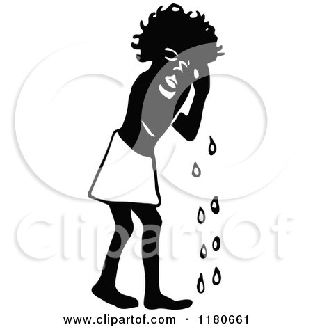Clipart of a Retro Vintage Black and White Crying African Boy - Royalty Free Vector Illustration by Prawny Vintage