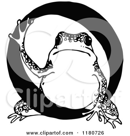 Clipart of a Retro Vintage Black and White Letter O and Toad - Royalty Free Vector Illustration by Prawny Vintage